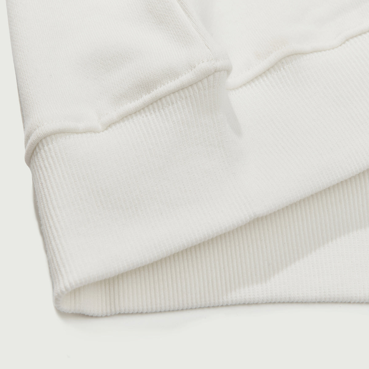 Close-up of a light gray sweatshirt with a soft texture on a white background